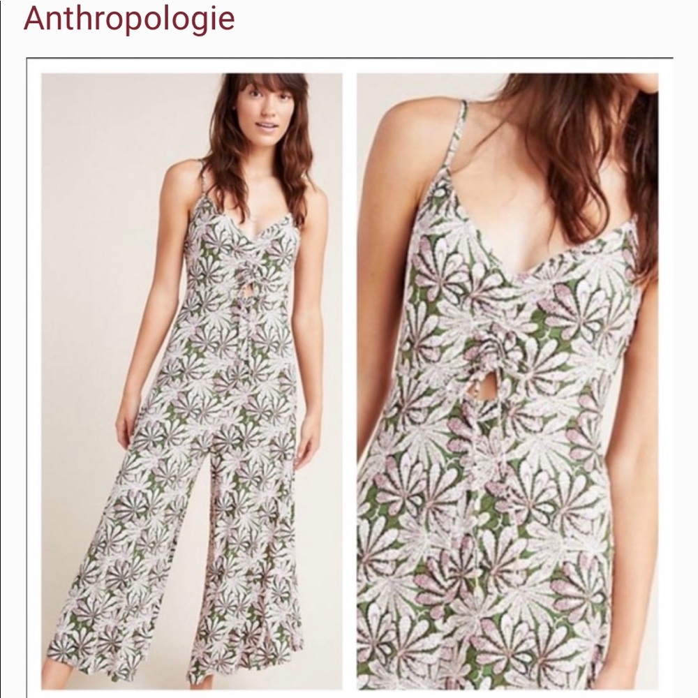 Anthropologie Floral Jumpsuit in Pink and Green